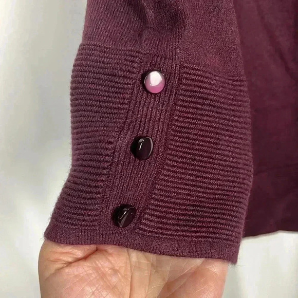 Evolution Womens Cardigan Burgundy S Open Front Long Lines 3/4 Sleeves w/Buttons - Picture 5 of 12
